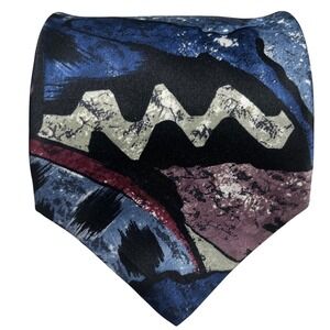 Abstract Painterly Geometric Silk Handmade Italian Tie Blue Burgundy OS